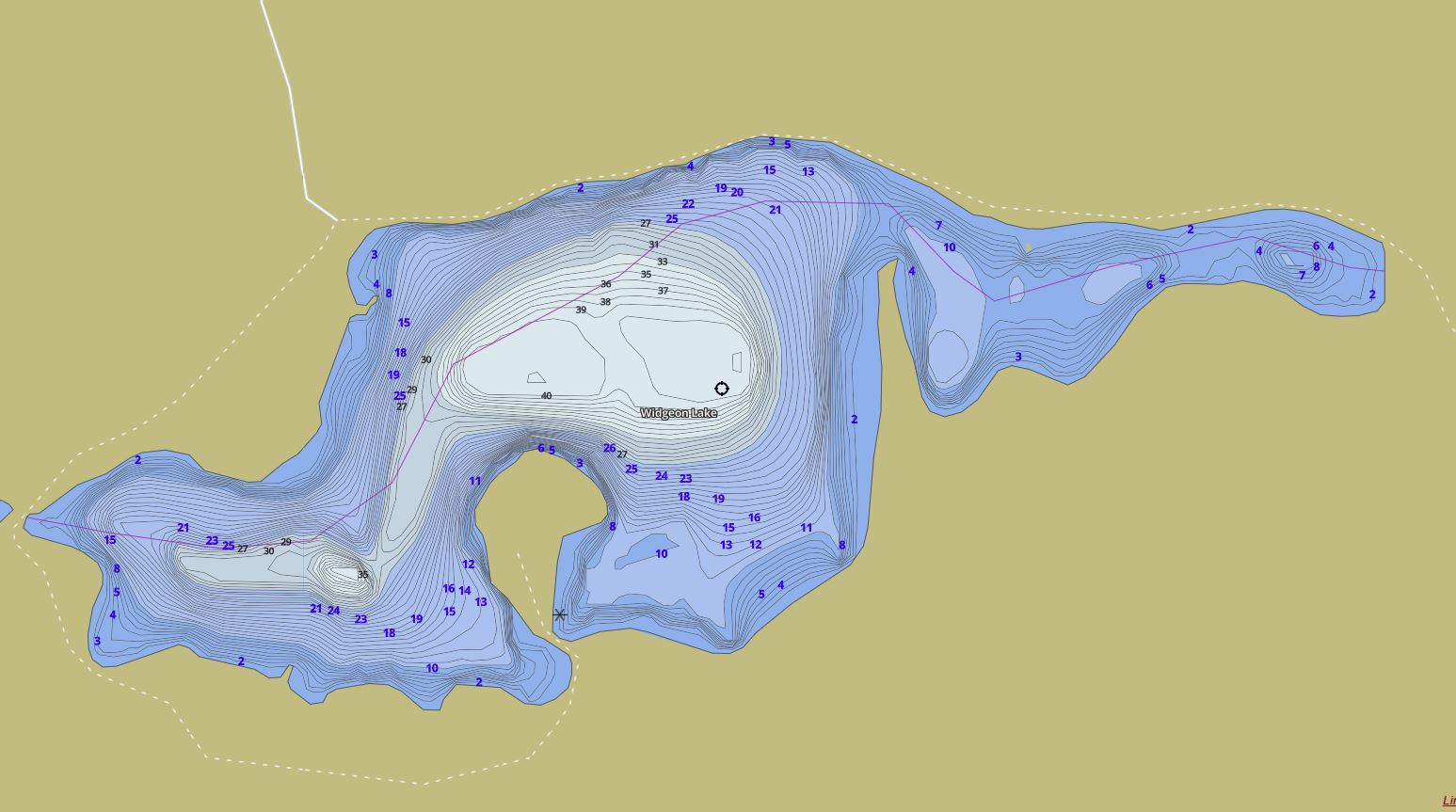 Contour Map of Widgeon Lake in Municipality of Joly and the District of Parry Sound